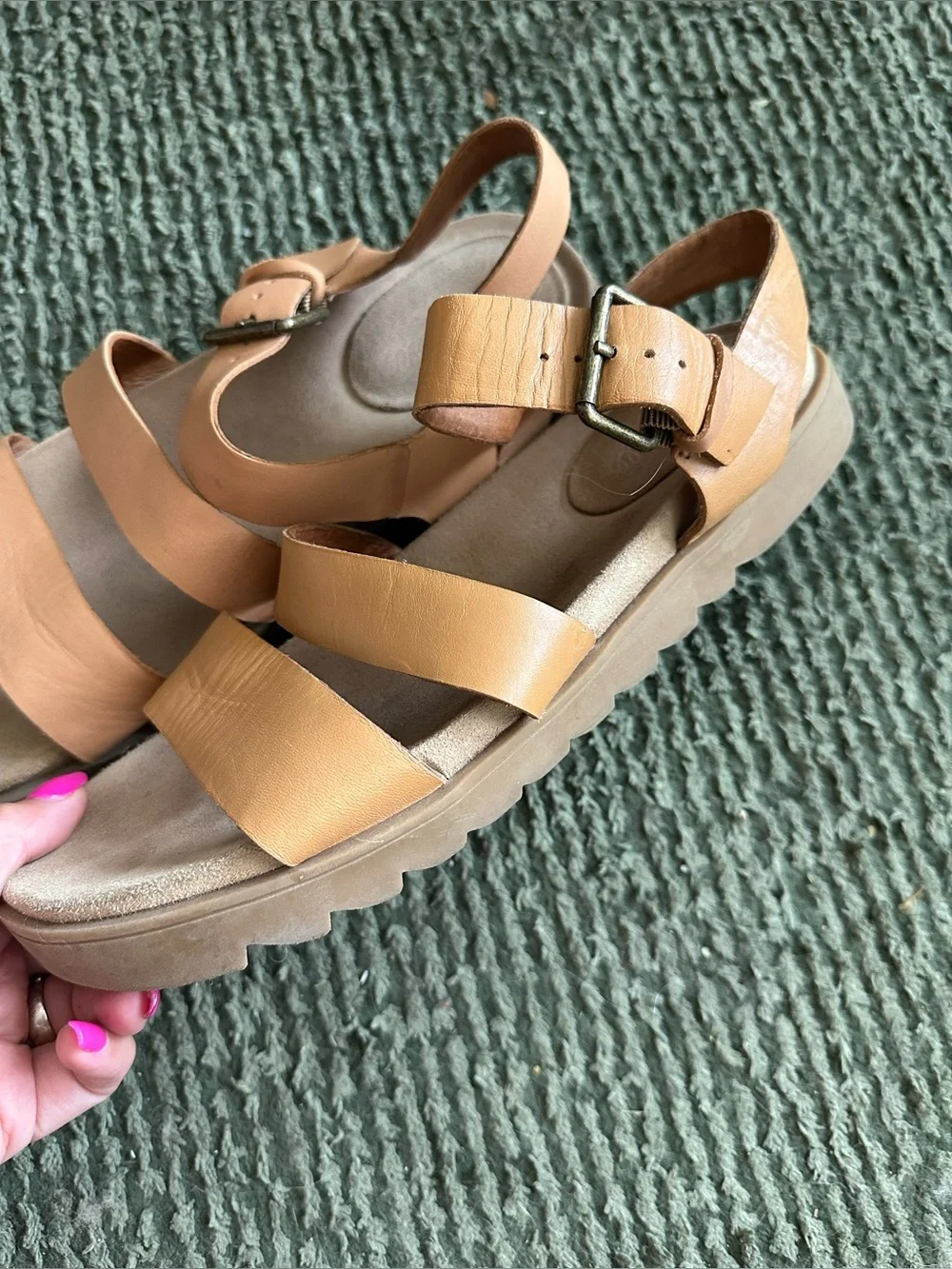 Madewell sz 10 Women’s Tan Leather Buckle Strap Sandals - Picture 1 of 8
